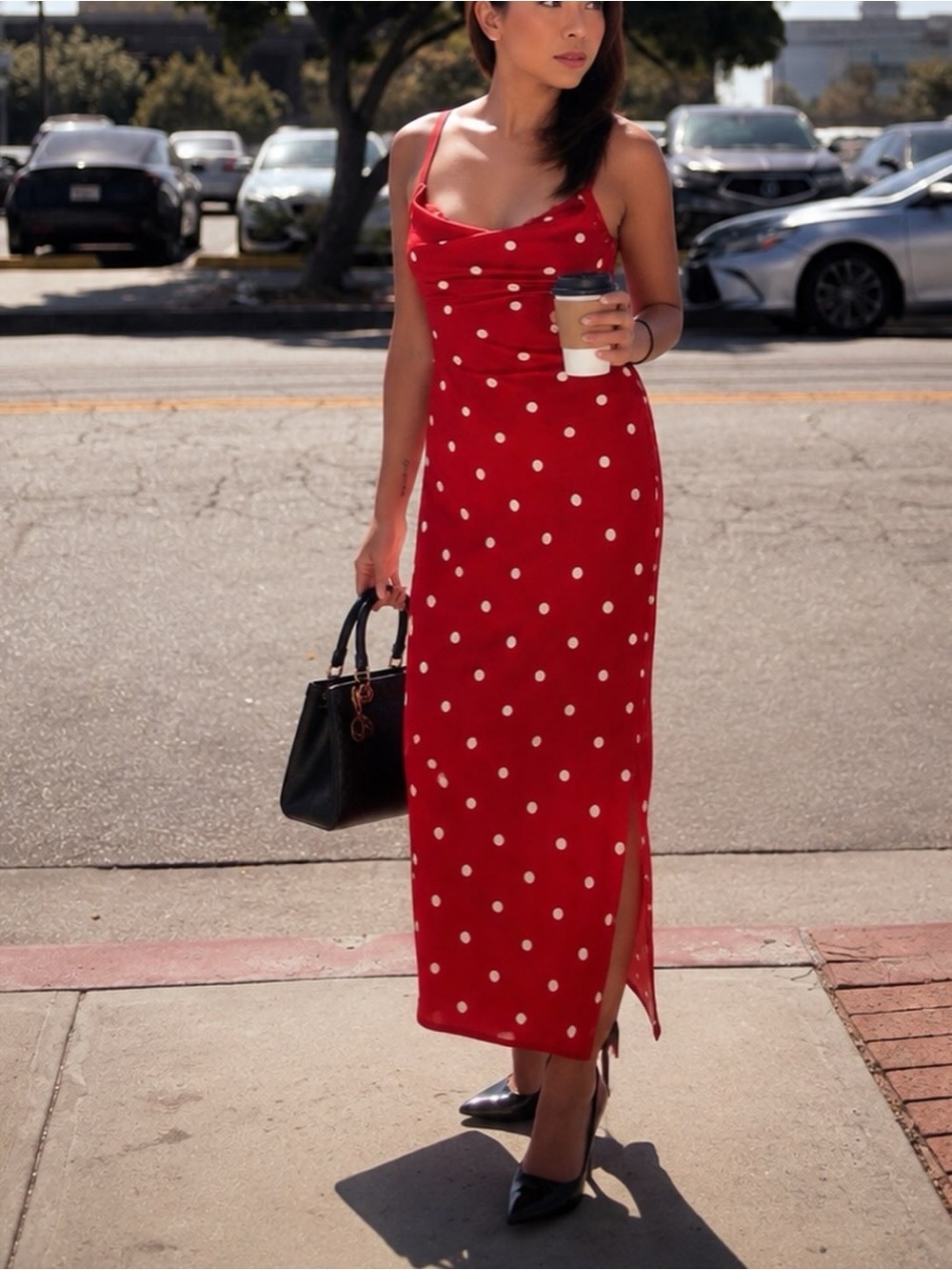 Jessica Simpson Red Polka Dot Maxi Slip Dress